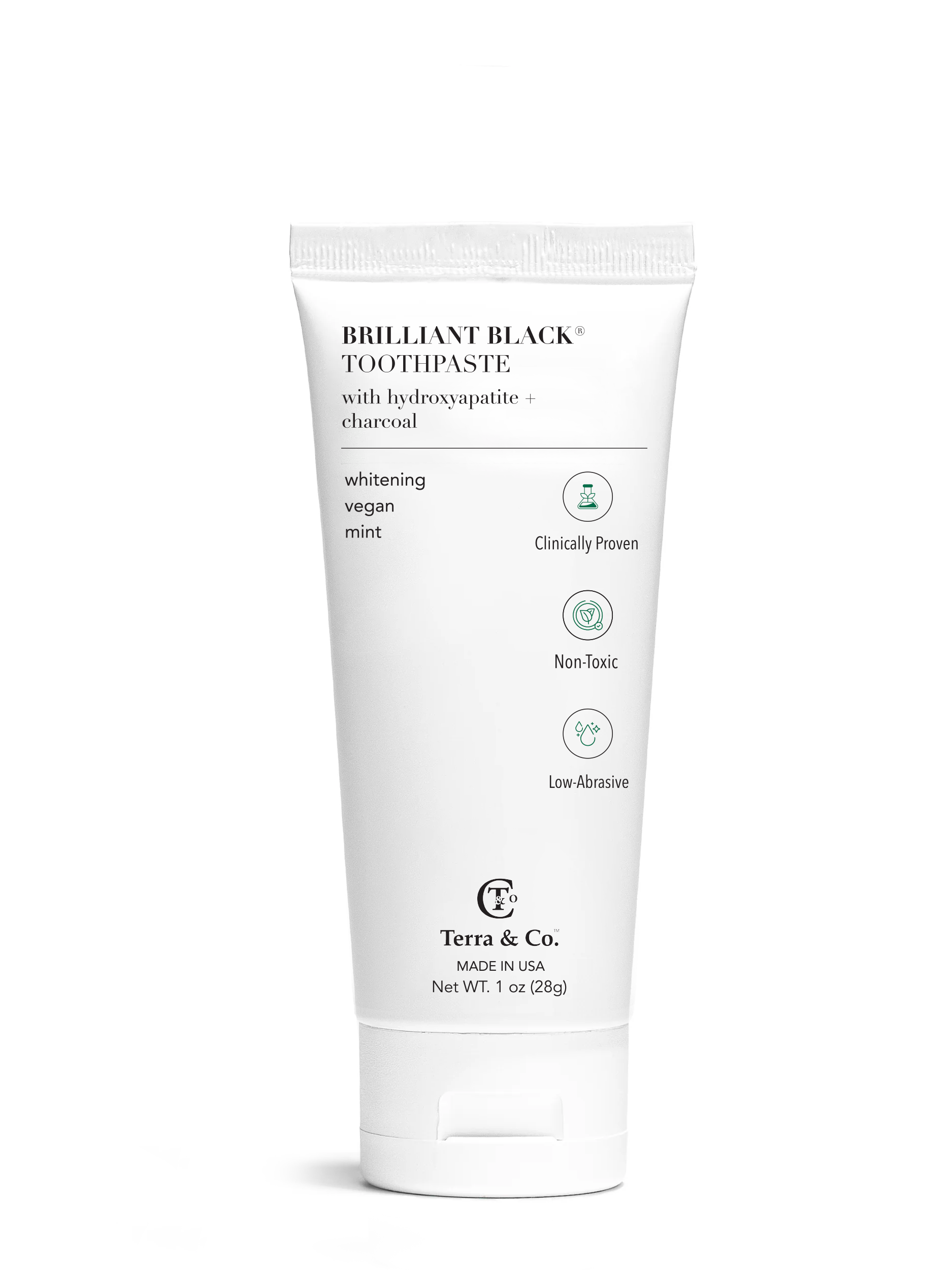 Brilliant Black® Charcoal Whitening Toothpaste with Micro-Hydroxyapatite (Fluoride-Free, Enamel Strength & Sensitive Teeth Relief) by Terra & Co.
