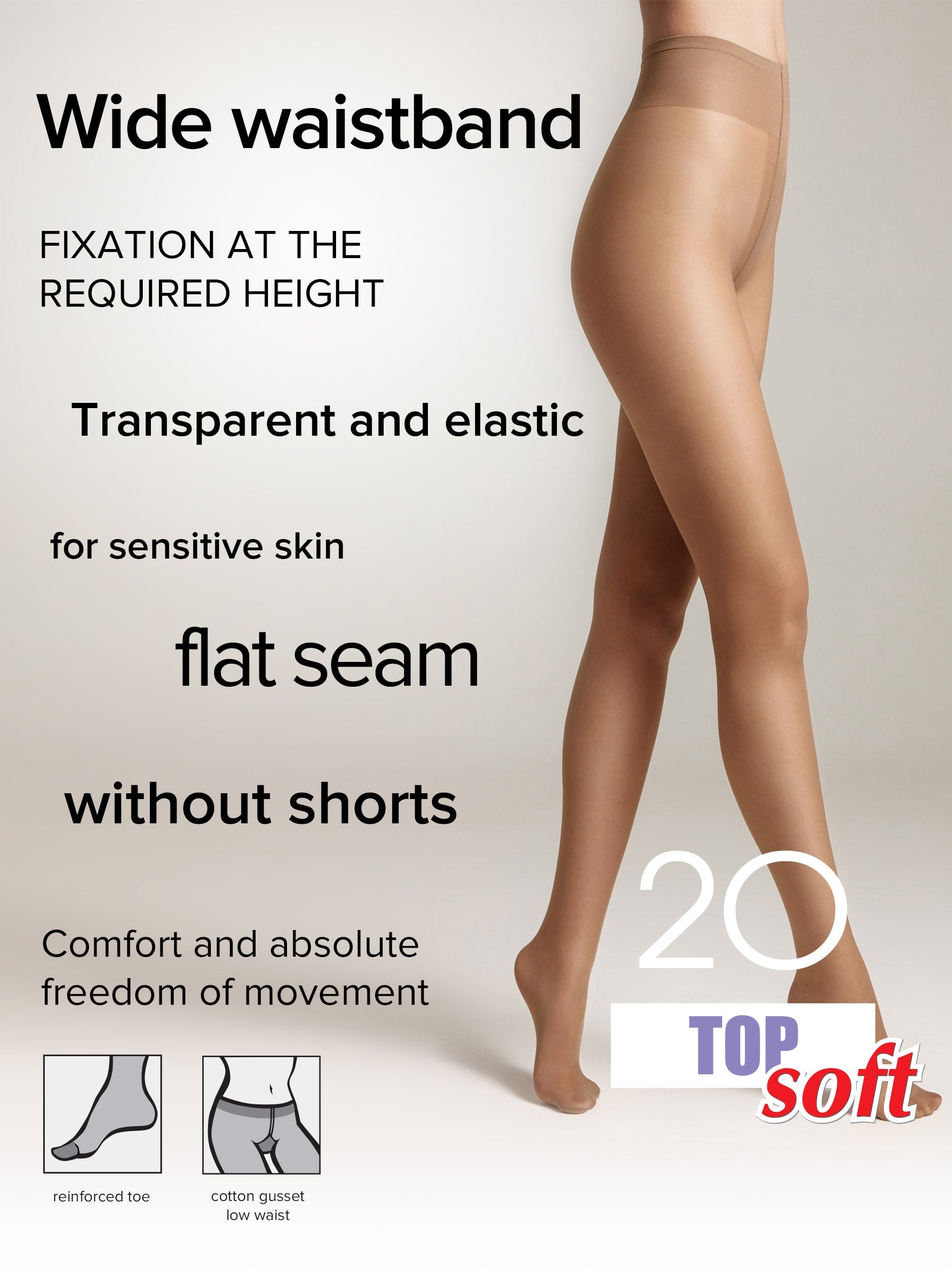 Tights Conte Top Soft 20 Den - Adjustable Fit for Sensitive Skin - DestGlow