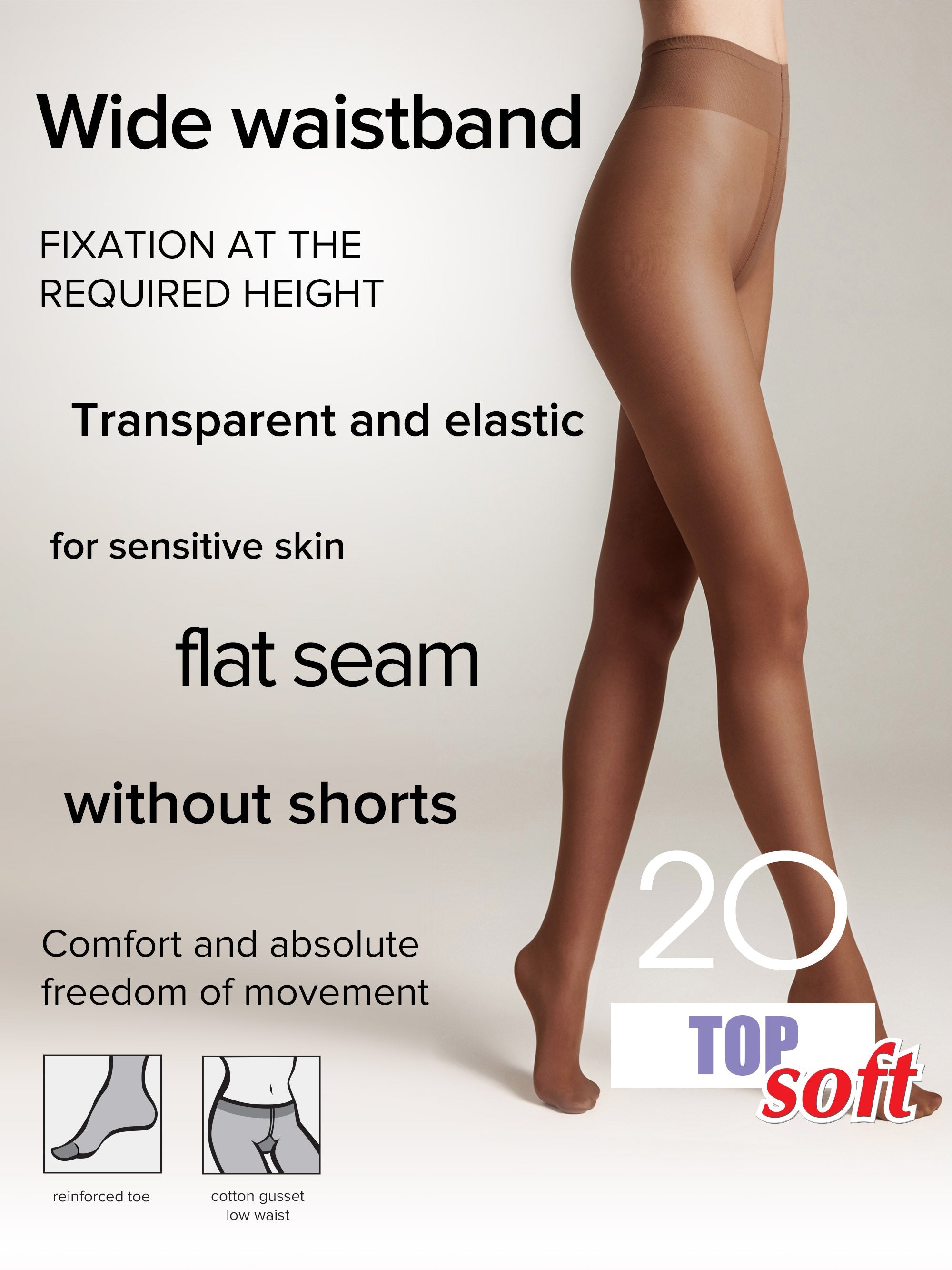Tights Conte Top Soft 20 Den - Adjustable Fit for Sensitive Skin - DestGlow
