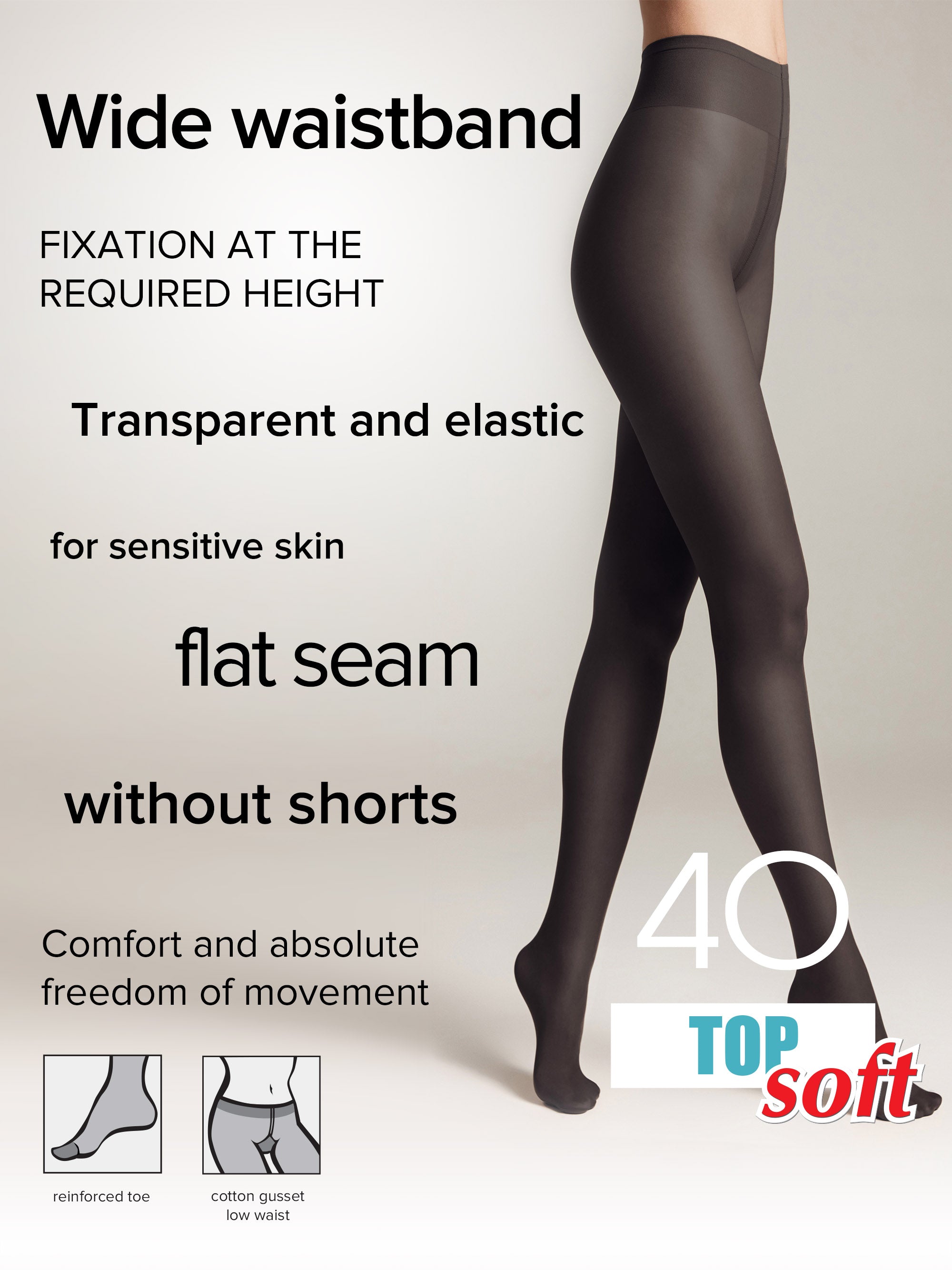 Tights Conte Top Soft 40 Den - Adjustable Fit for Sensitive Skin
