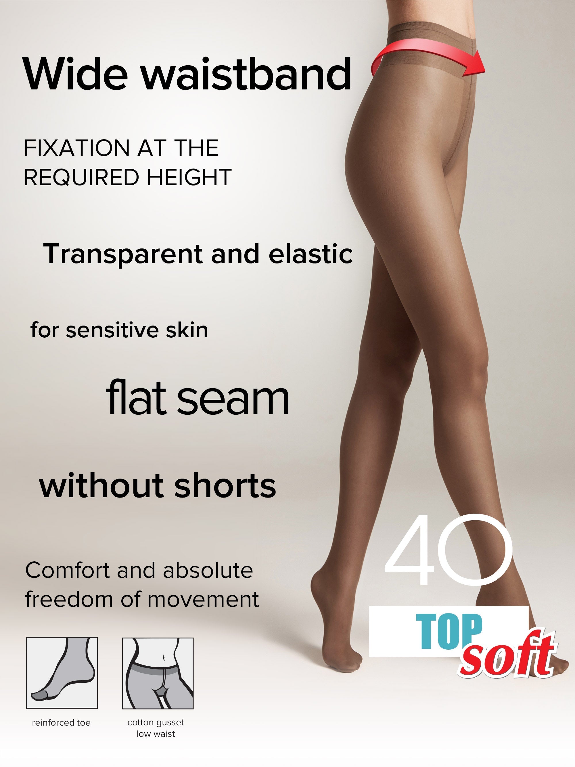 Tights Conte Top Soft 40 Den - Adjustable Fit for Sensitive Skin by TheRanok.com