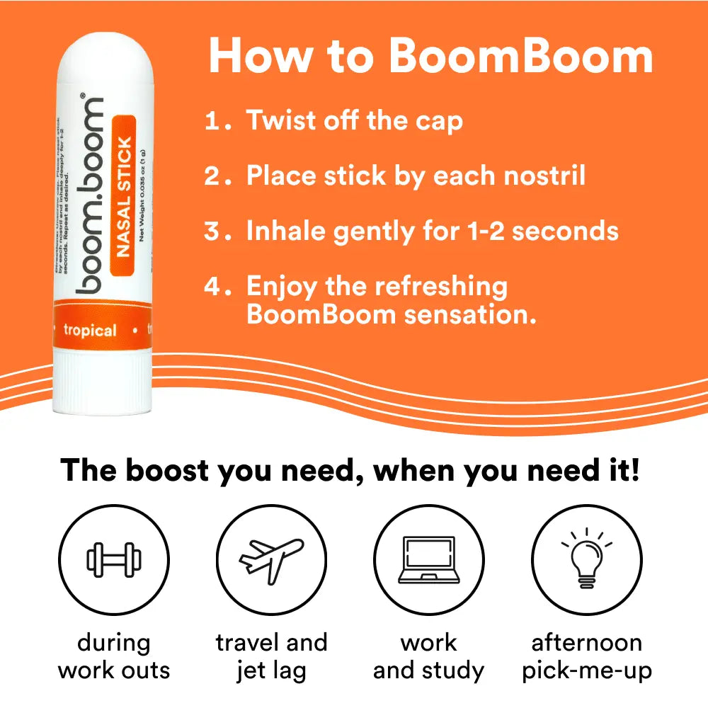 BoomBoom Nasal Stick | Vapor Flow Technology | Cool Refreshing Sensation | Natural Mood Boost | Simple Ingredients | Essential Oils + Menthol Inhaler (Mint, Wintermint, Tropical)
