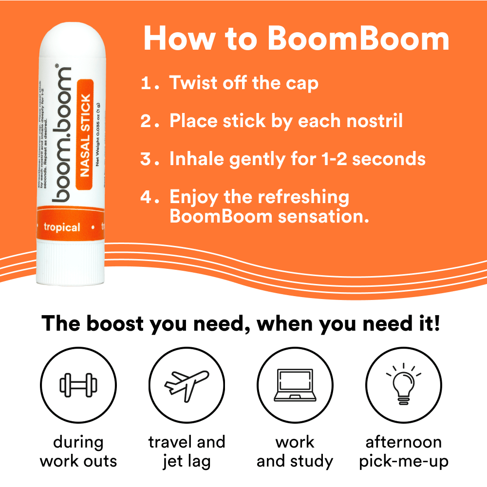 BoomBoom Nasal Stick | Vapor Flow Technology | Cool Refreshing Sensation | Natural Mood Boost | Simple Ingredients | Essential Oils + Menthol Inhaler (Mint, Wintermint, Tropical) - DestGlow