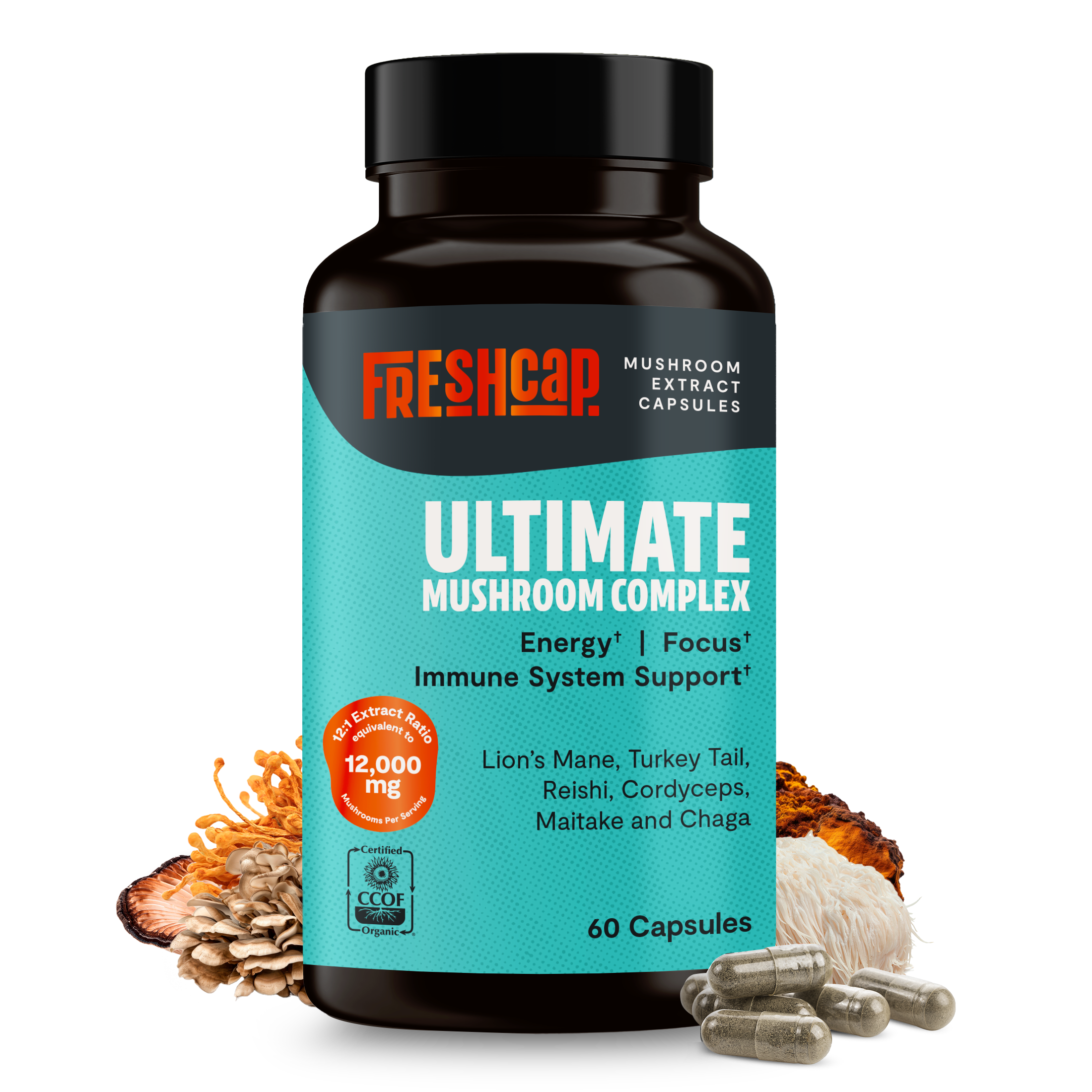 Organic Mushroom Complex Supplement Capsules by FreshCap Mushrooms