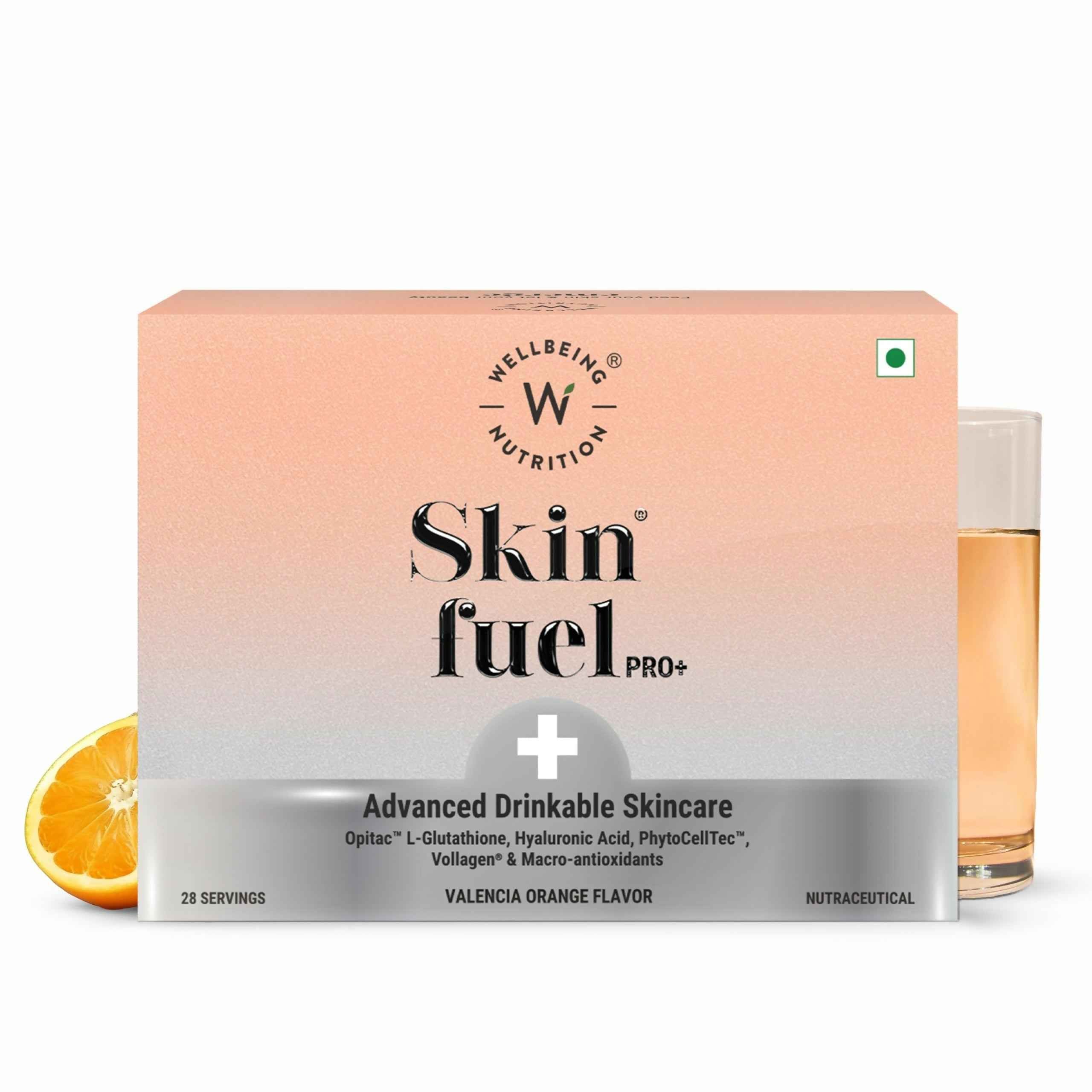 Wellbeing Nutrition Skin Fuel Pro+ - Valencia Orange Flavour, Reduced Pigmentation & Dark Spots, Brightens Skin Tone, Anti-aging