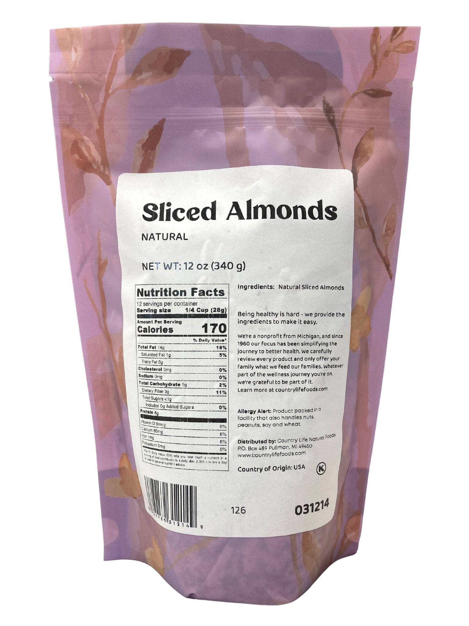 Almonds, Sliced, Natural by Country Life Natural Foods