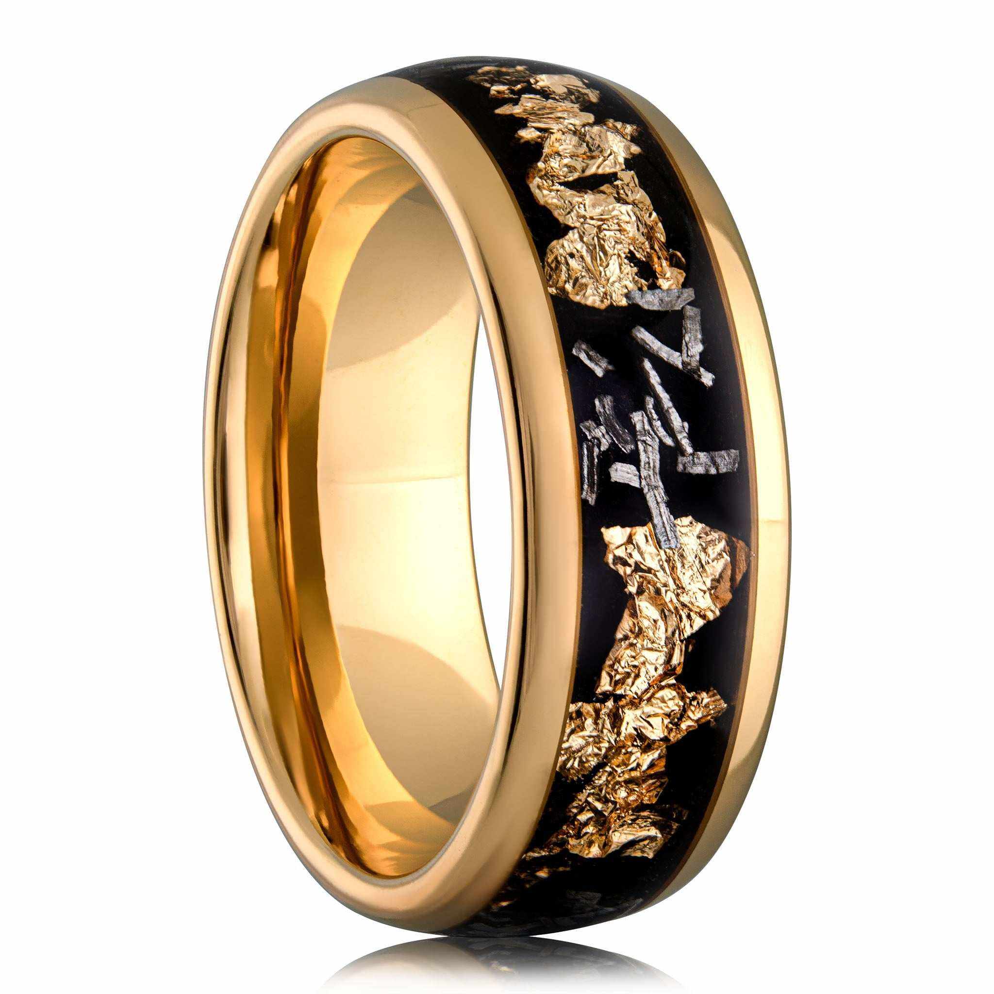 Meteorite x 22K Gold Leaf Tungsten Carbide Ring - DestGlow