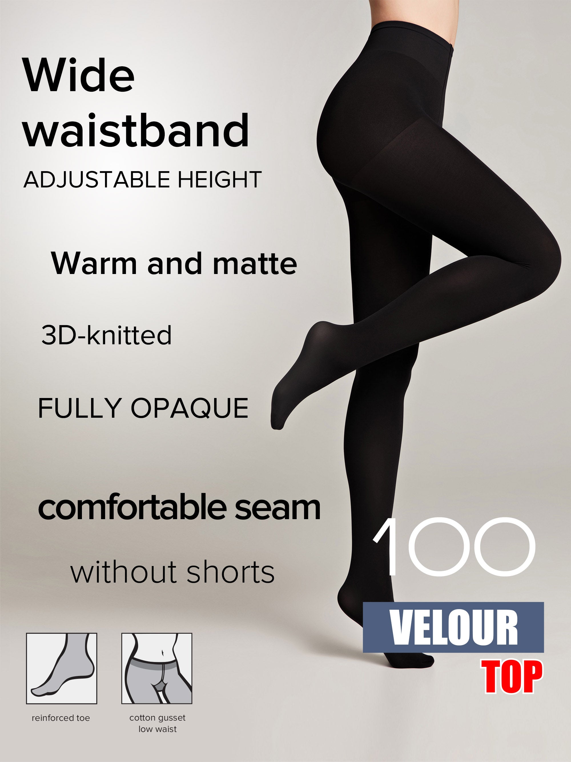 Tights Conte Velour Top 100 Den - Matte Adjustable Waistline
