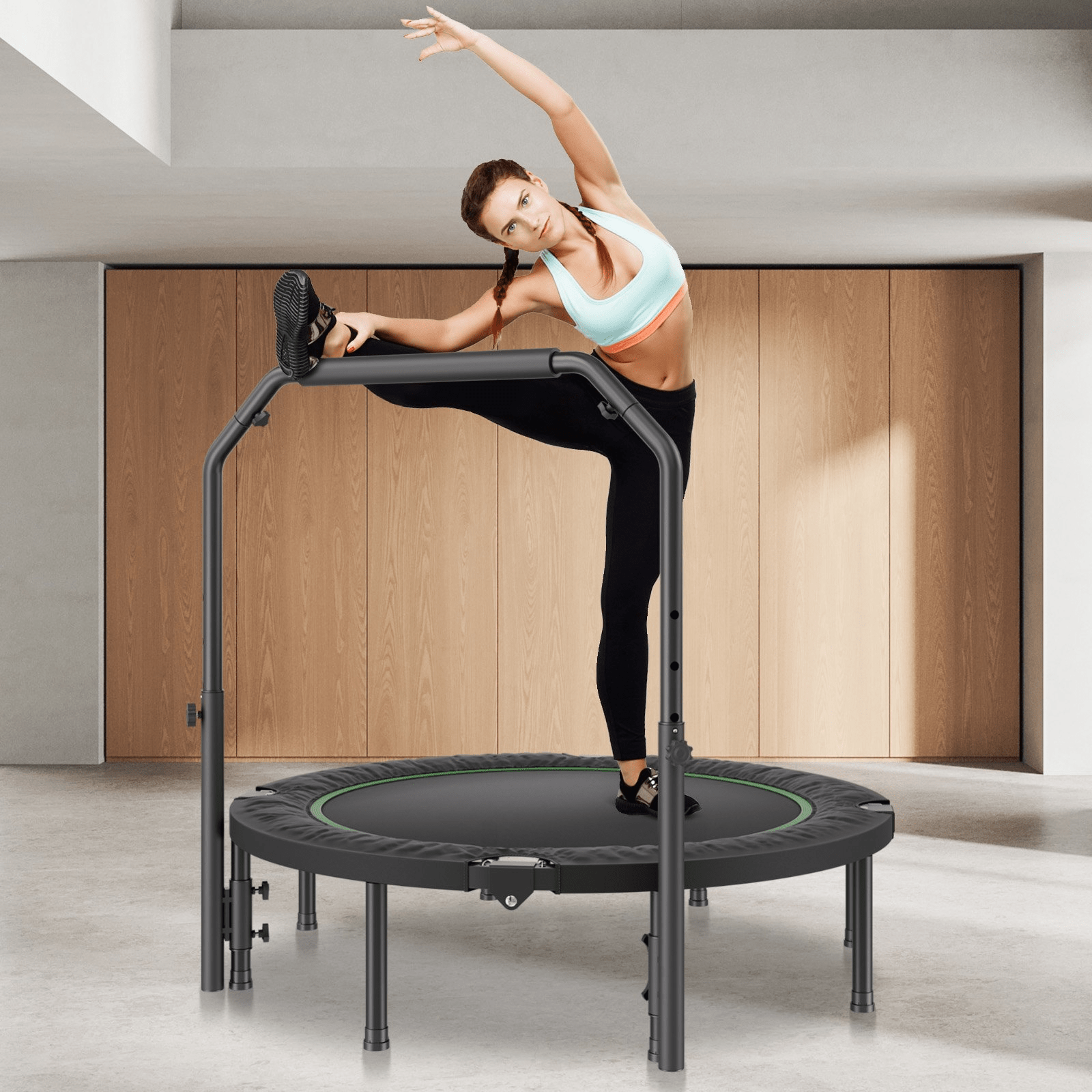 VEVOR 52" Foldable Mini Fitness Trampoline - 450 lbs Capacity & Adjustable Handle - DestGlow