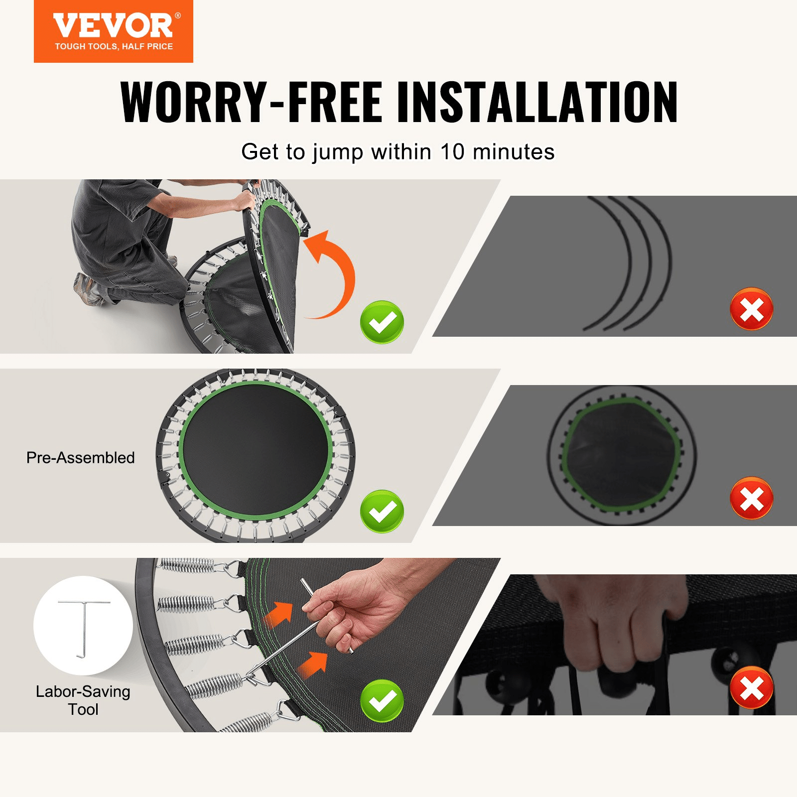 VEVOR 52" Foldable Mini Fitness Trampoline - 450 lbs Capacity & Adjustable Handle - DestGlow