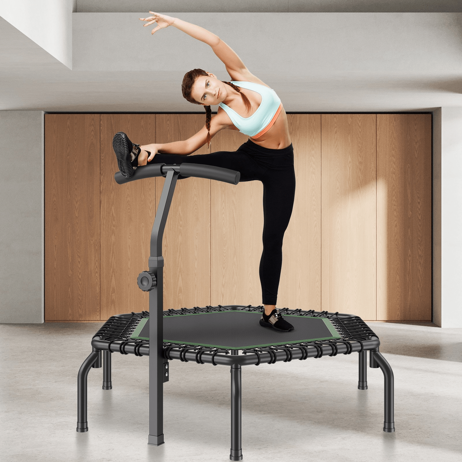 VEVOR Mini Fitness Trampoline for Adults, 54.5" Rebounder with Adjustable Handle, Quiet Bungee, 450 lb Capacity - DestGlow