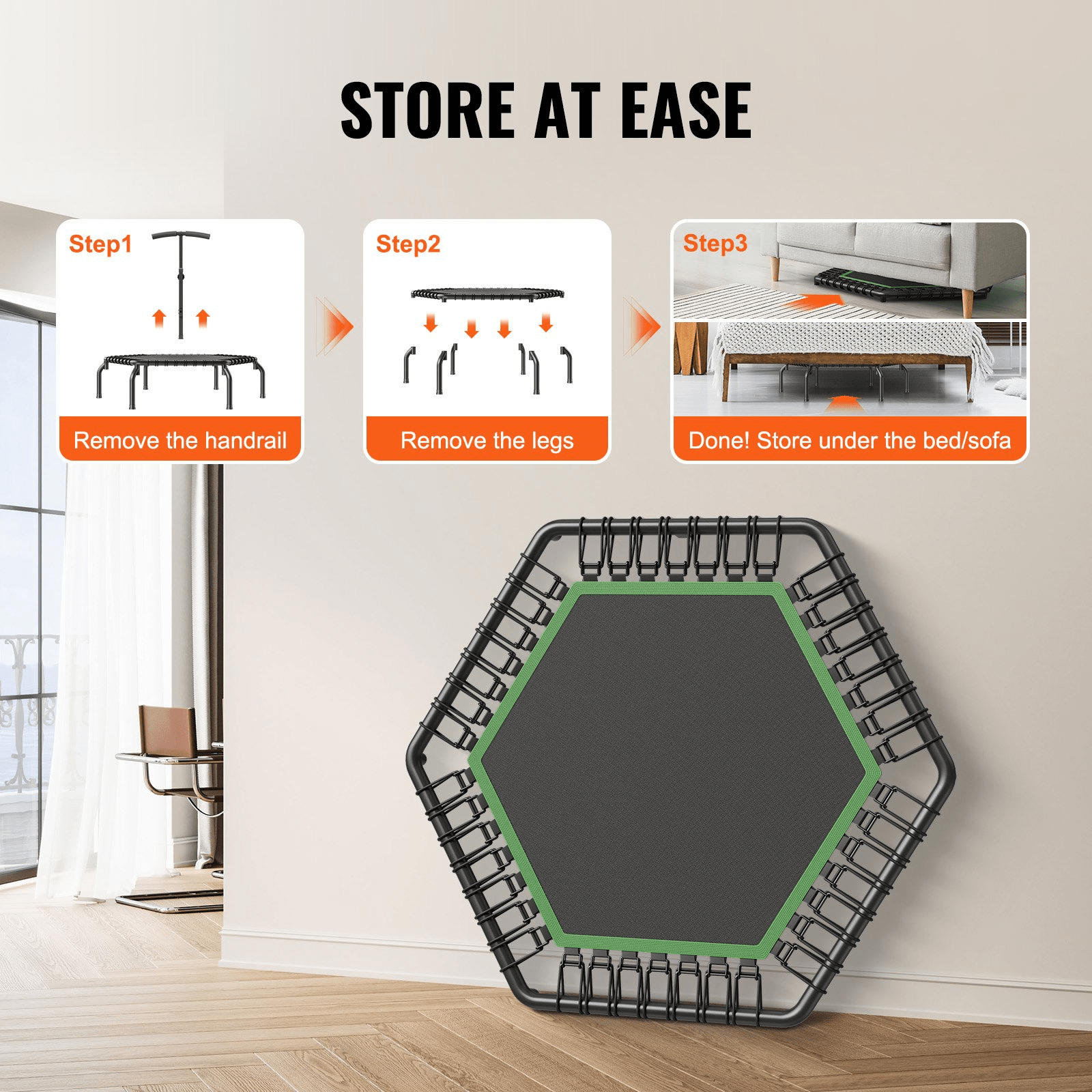 VEVOR Mini Fitness Trampoline for Adults, 54.5" Rebounder with Adjustable Handle, Quiet Bungee, 450 lb Capacity - DestGlow