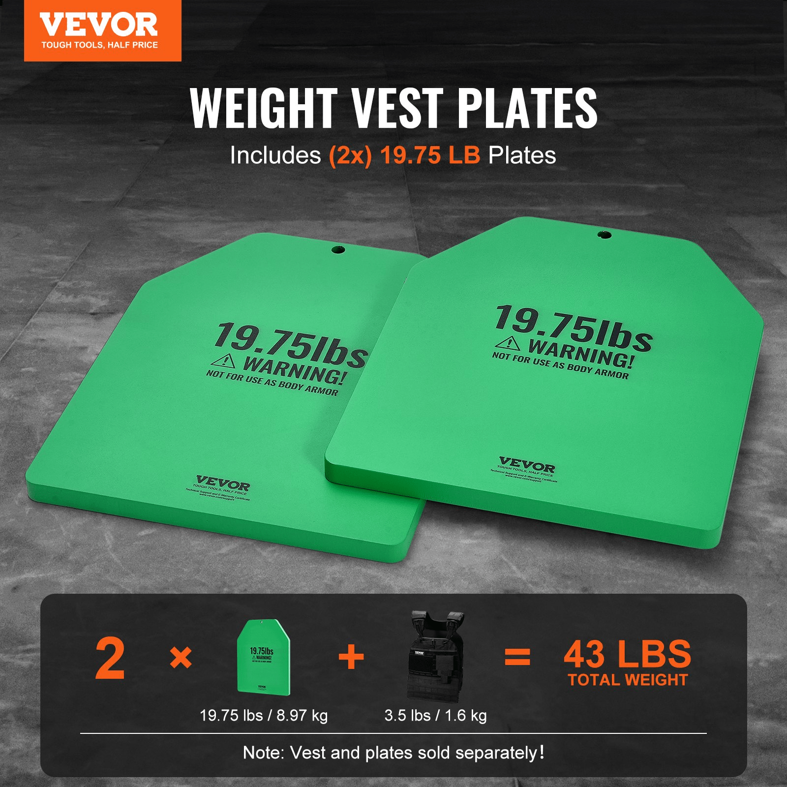 VEVOR Weight Vest Plates for Strength Training Running Workout 2x19.75 LB Plates by GNS Beauty & Personal Care