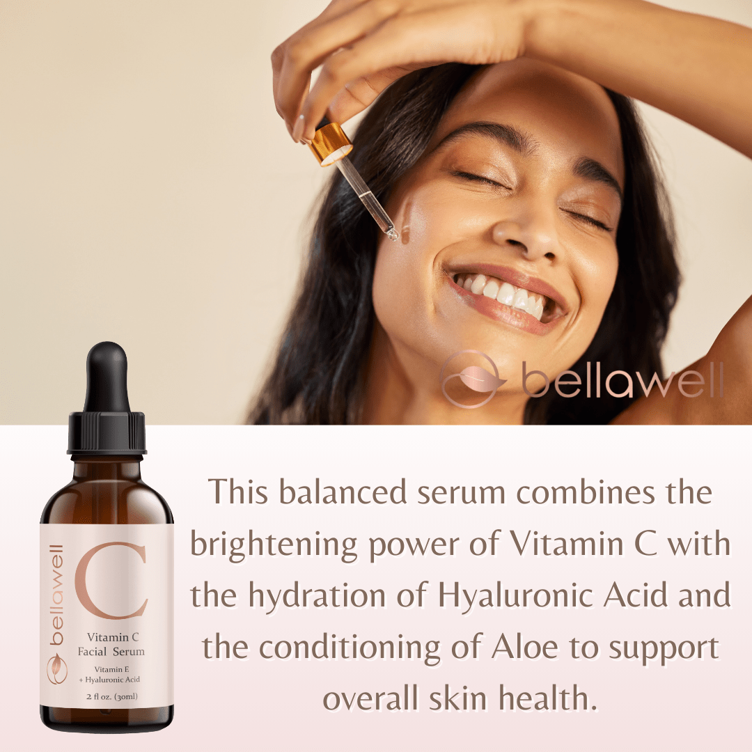 Vitamin C Serum for Face With Hyaluronic Acid, Vitamin E, Aloe Vera, and Jojoba oil 2 fl oz by Bellawell