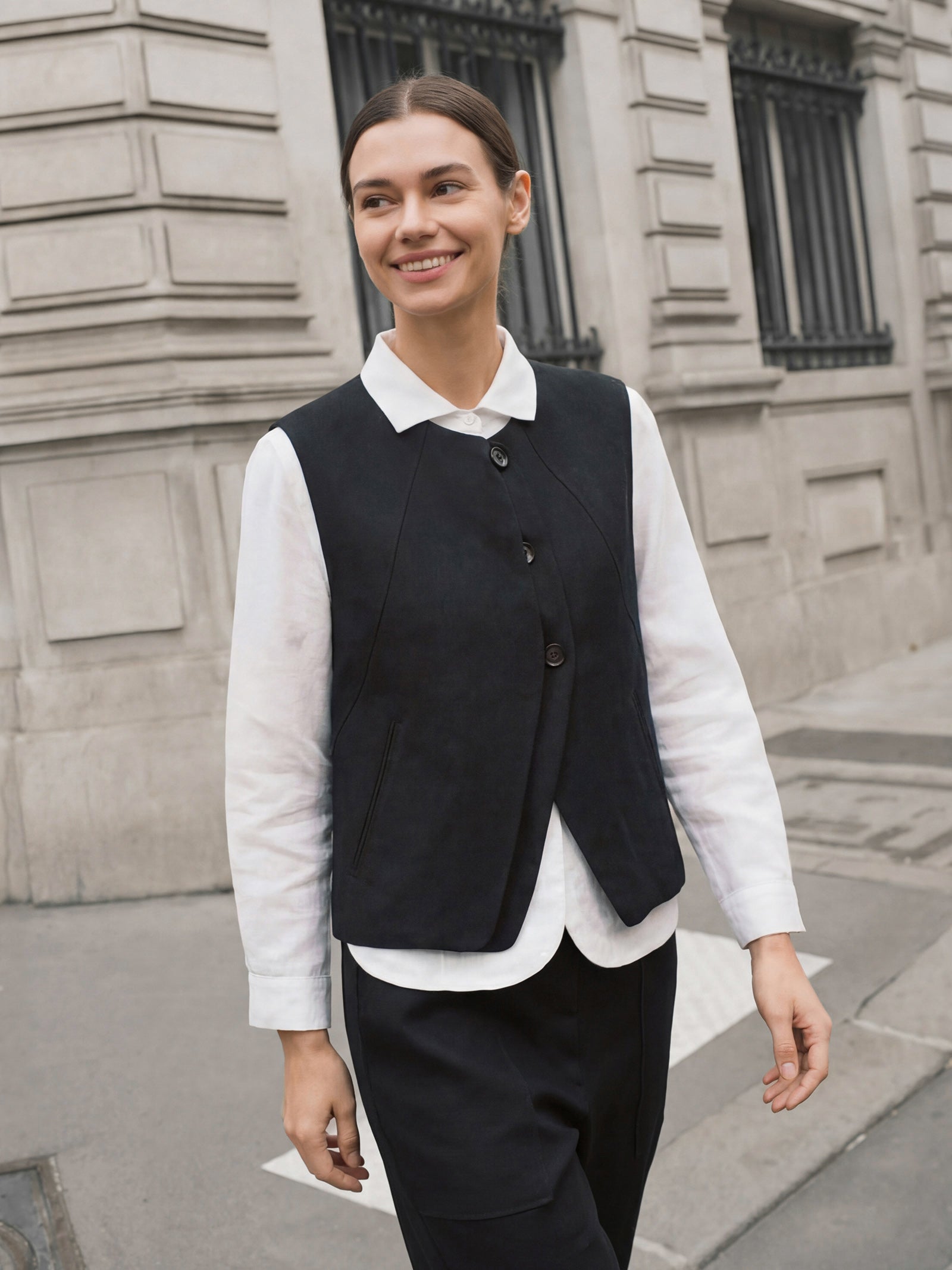 Linen-Lyocell Panel Layered Vest ODELIA DestGlow
