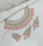 Joban Fashion Pink Stone With Pearl Work Necklace Set
