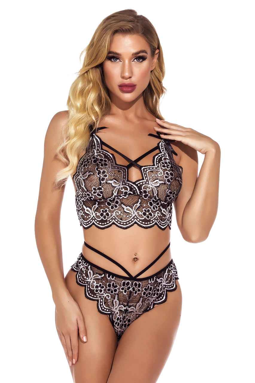 Contrast Daisy Lace Bra Set