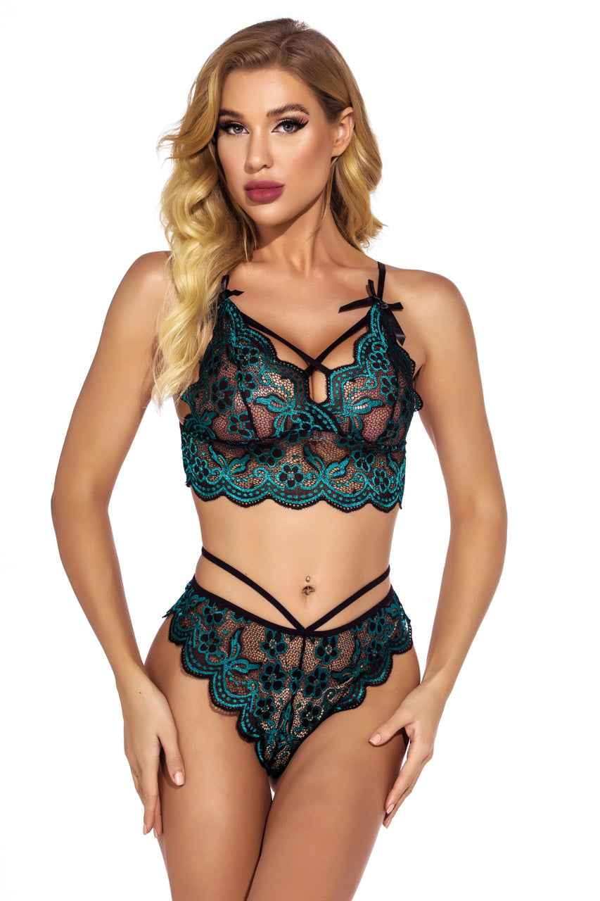 Contrast Daisy Lace Bra Set