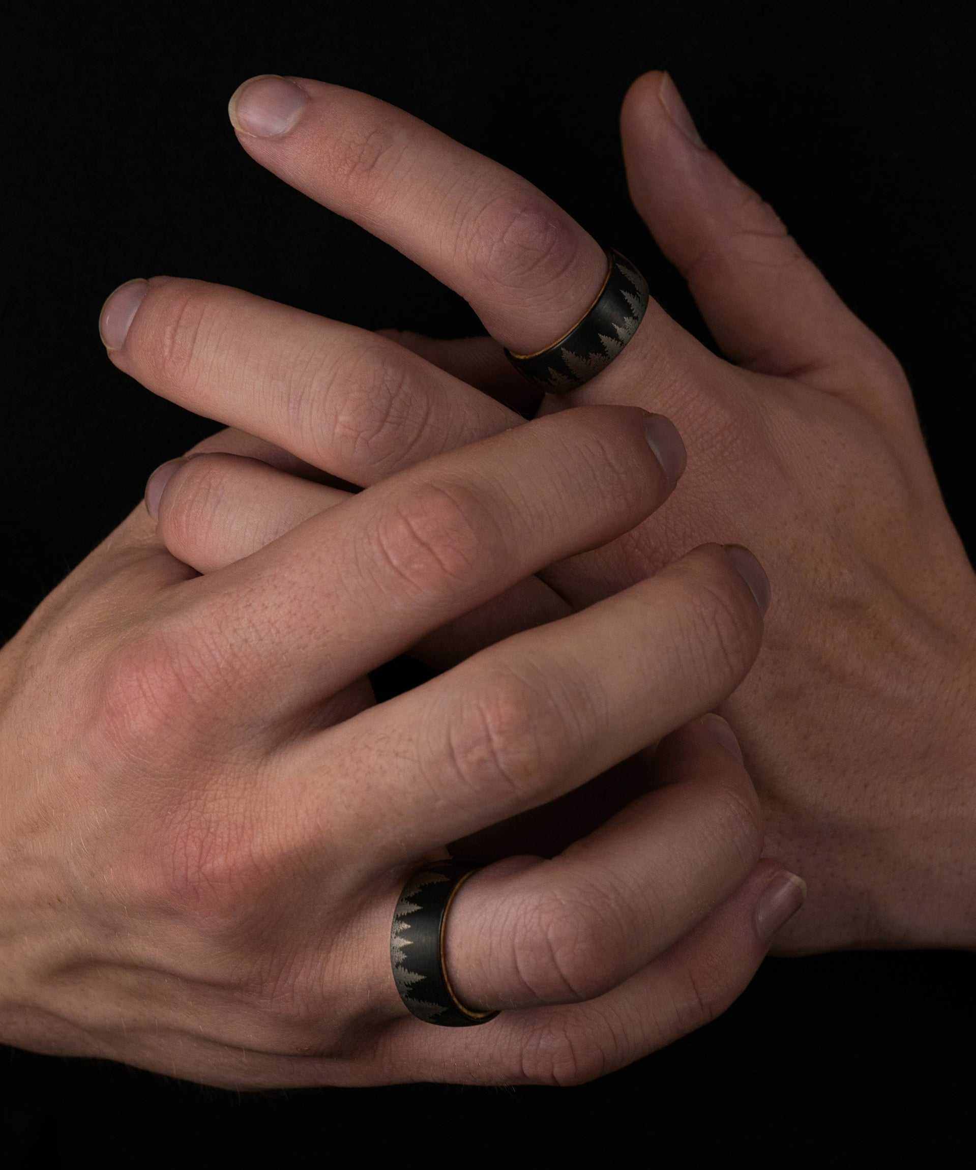 Pine Tree Forest Whiskey Barrel Tungsten Carbide Ring