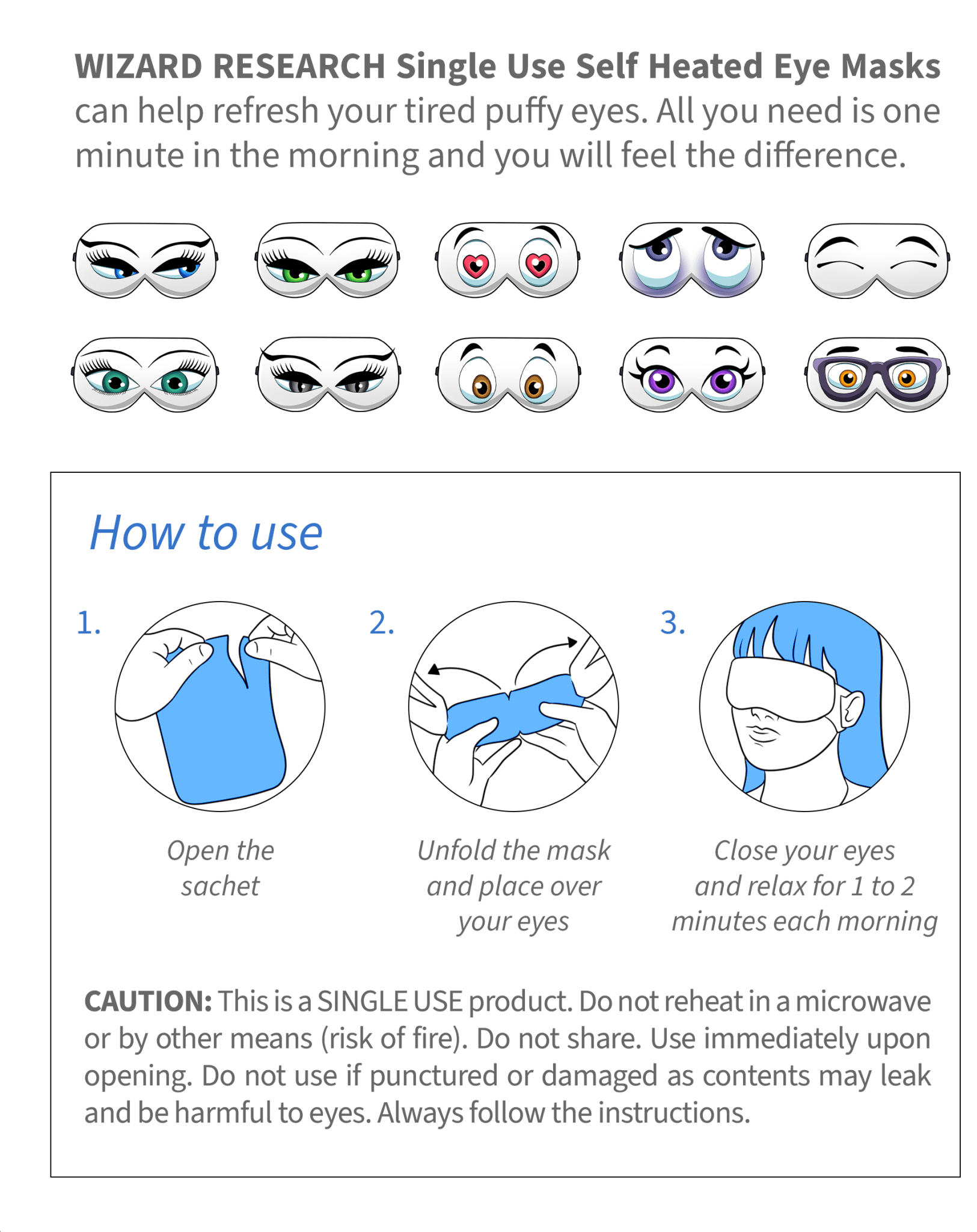 Heated Eye Masks Single Use - 10 Pack by Wizard Research