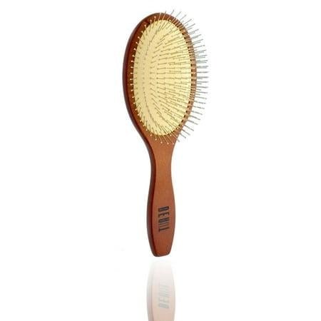 Wooden Round Paddle Brush with Anti-Static Metal Bristles