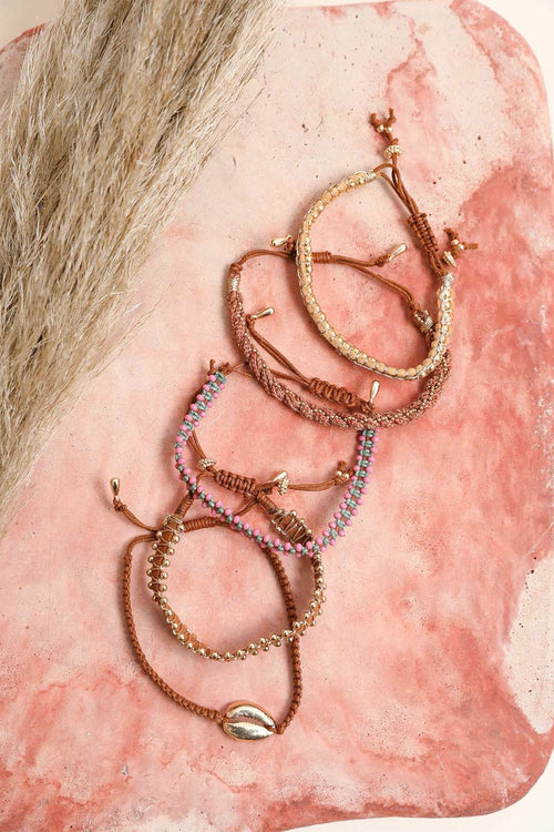 Woven Stackable Beaded Bracelet - Gold Colorful Boho Jewelry