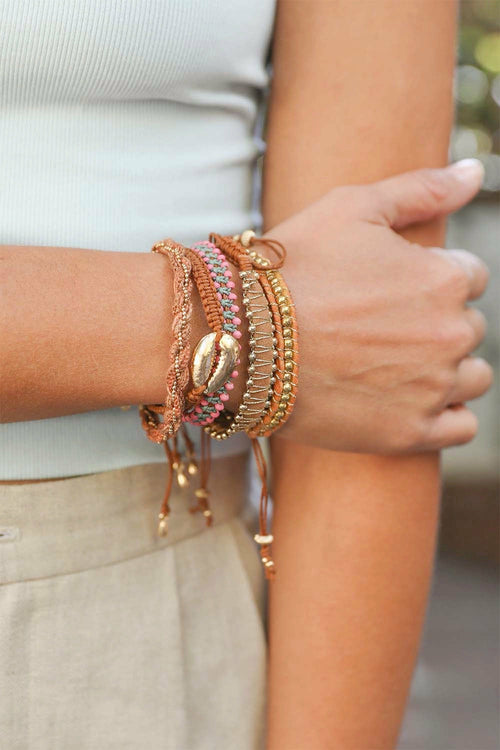 Woven Stackable Beaded Bracelet - Gold Colorful Boho Jewelry