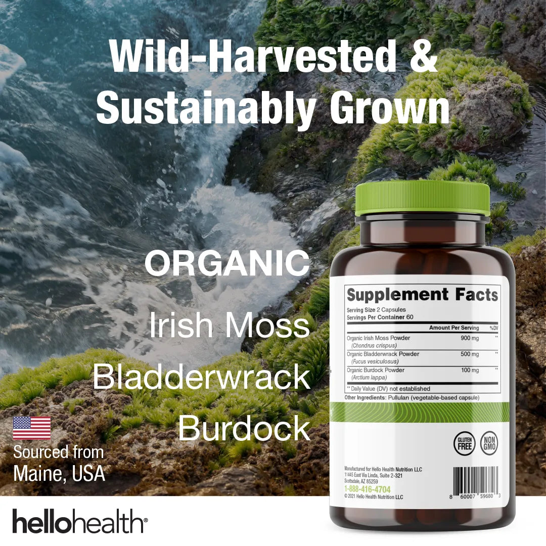 Organic Irish Sea Moss, Organic Bladderwrack, & Organic Burdock capsules by hellohealth
