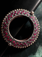 Joban Fashion Magenta Pink Brass Monalisa Stone Oxidized Heavy Party Wear Openable Kada