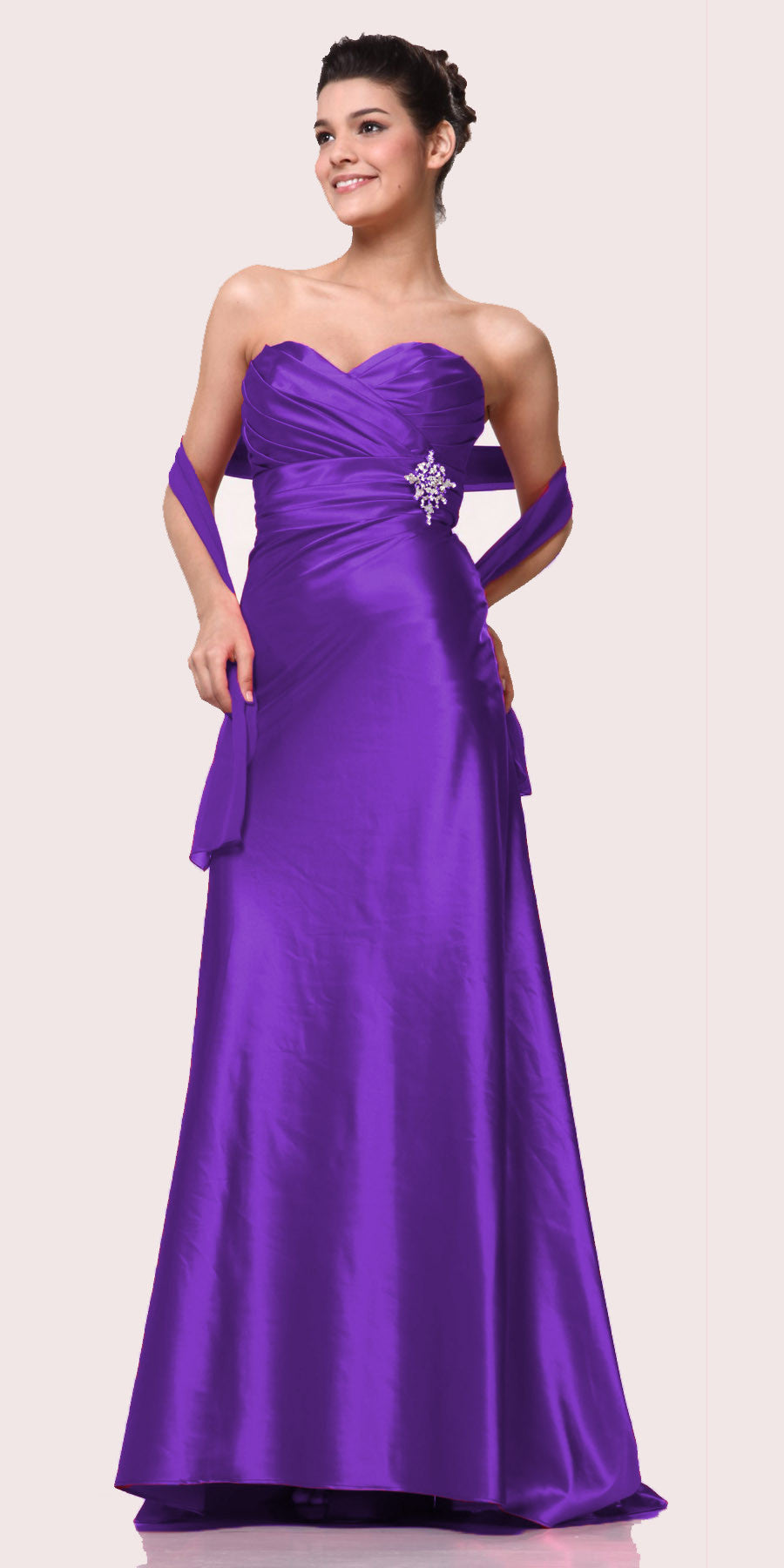 CLEARANCE - Cinderella Divine 7704 Strapless Sweetheart Long Satin Dress (Size L) by DiscountDressShop