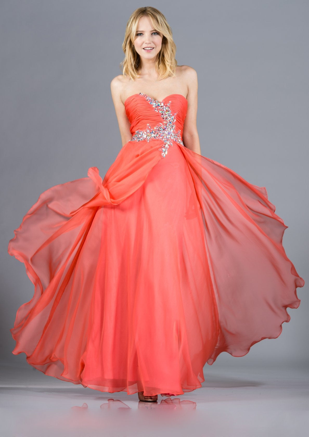 CLEARANCE - Cinderella Divine 7574 Strapless Prom Gown Double Layer Chiffon (Size 8) by DiscountDressShop