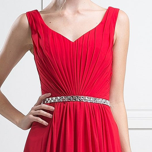 Cinderella Divine W0014 Long Gown Sleeveless Pleated Rhinestone Waist by DiscountDressShop