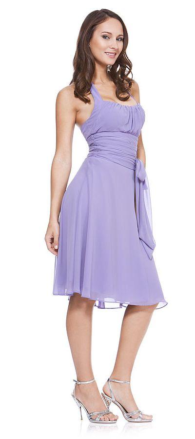 CLEARANCE - Halter Strap Yellow Chiffon Knee Length Dress With Bow (Size Small) by DiscountDressShop