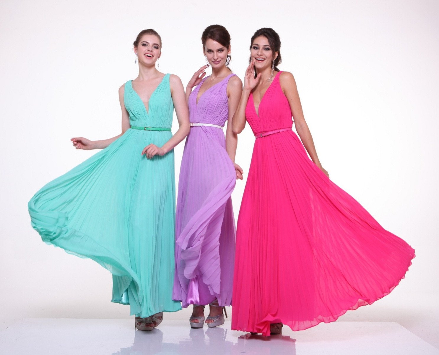 Cinderella Divine 1499 Long Chiffon Pleated Sleeveless Dress With Belt by DiscountDressShop