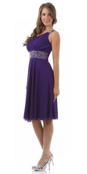 CLEARANCE - CELAVIE 2095S Black Knee Length Dress One Shoulder Includes Bolero Jacket (Size M) by DiscountDressShop