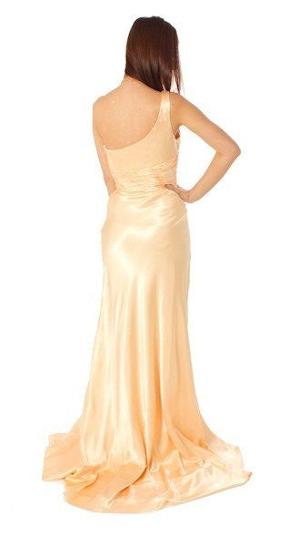 CLEARANCE - Cinderella Divine 2145 Long Dress Satin One Shoulder Rhinestone (Size 4, 8) by DiscountDressShop