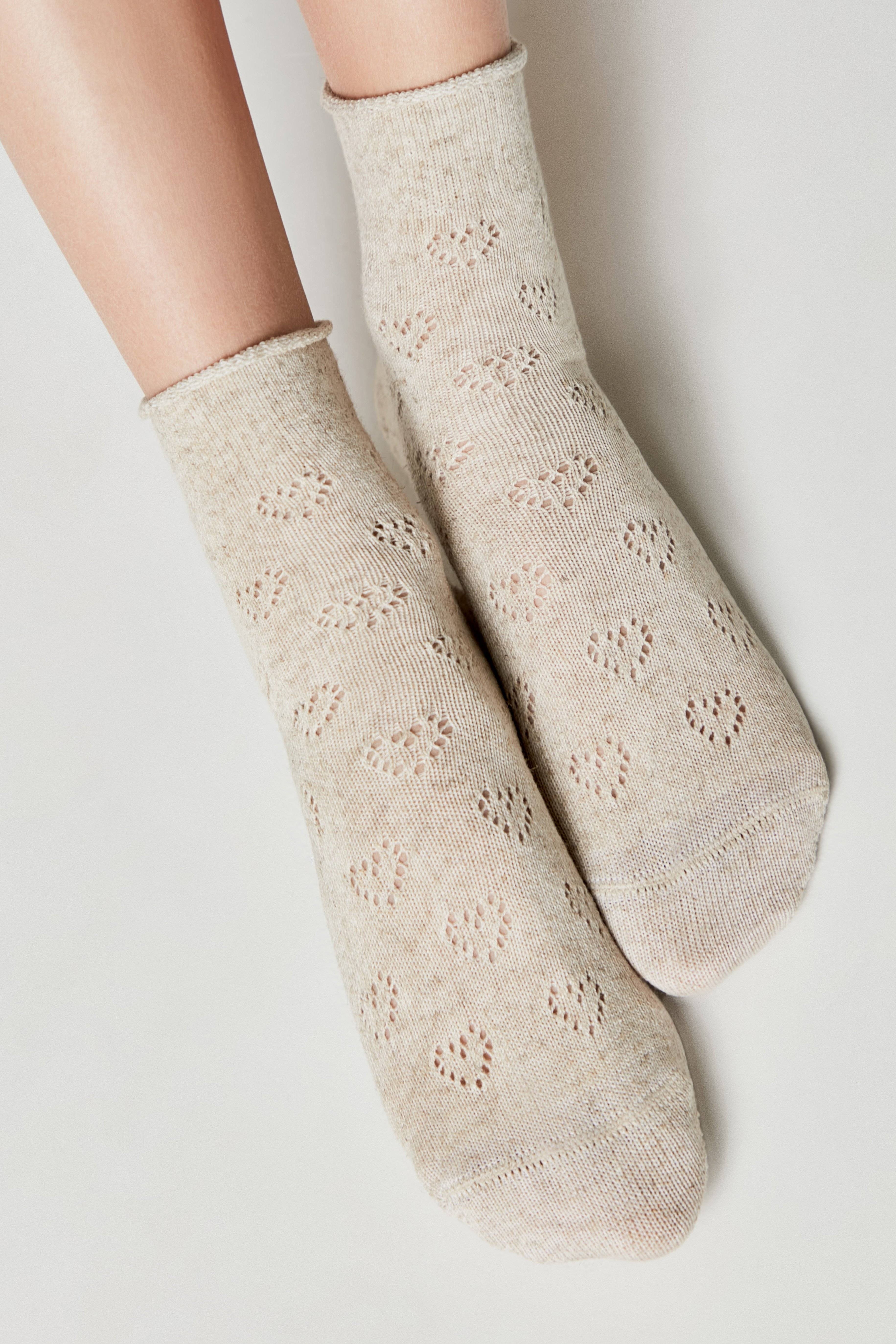 Cotton Linen Socks Conte Classic 542 - Hearts Pattern - DestGlow