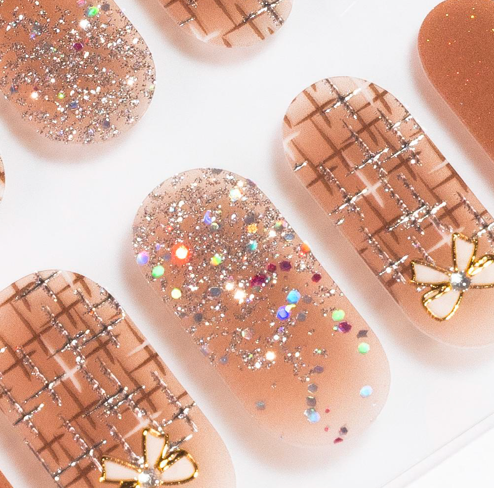 Bows in Tan Gel Nails by Candied Nails