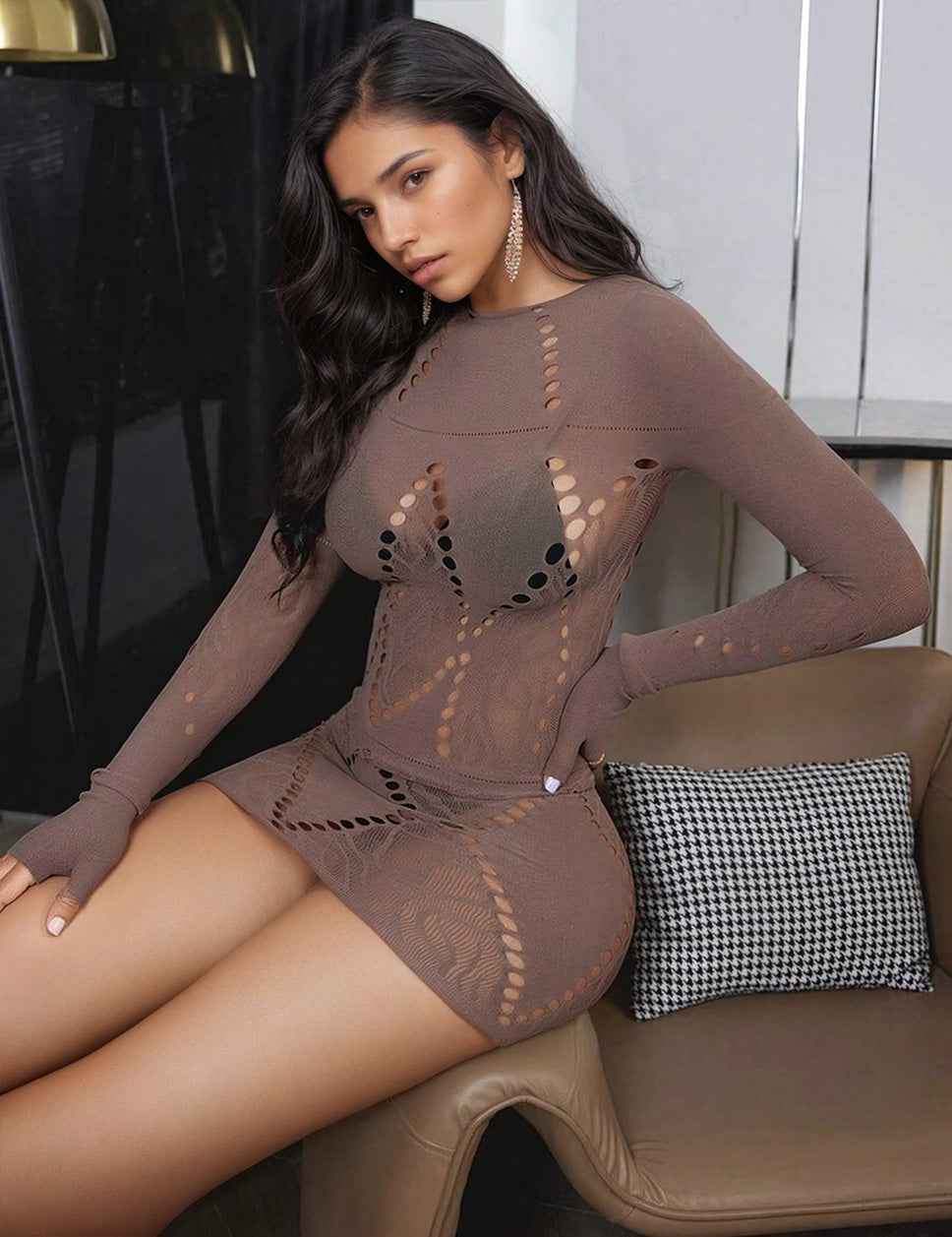 Brown Seamless Geo Net Chemise