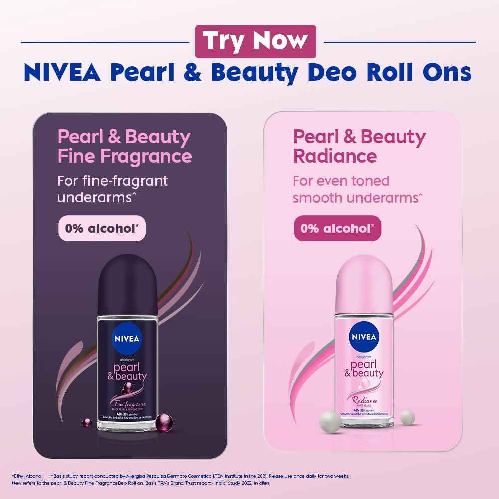 Nivea Pearl and Beauty Deo Roll On With Pearl Extracts & Avocado Oil 48 H Smooth & Beautiful Underarms 0% Alcohol