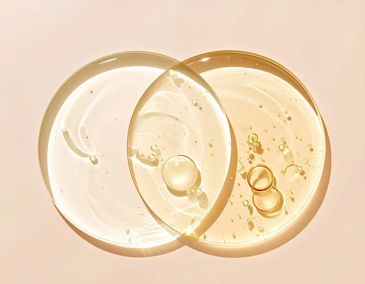 Two viscous liquids overlap on a neutral background.