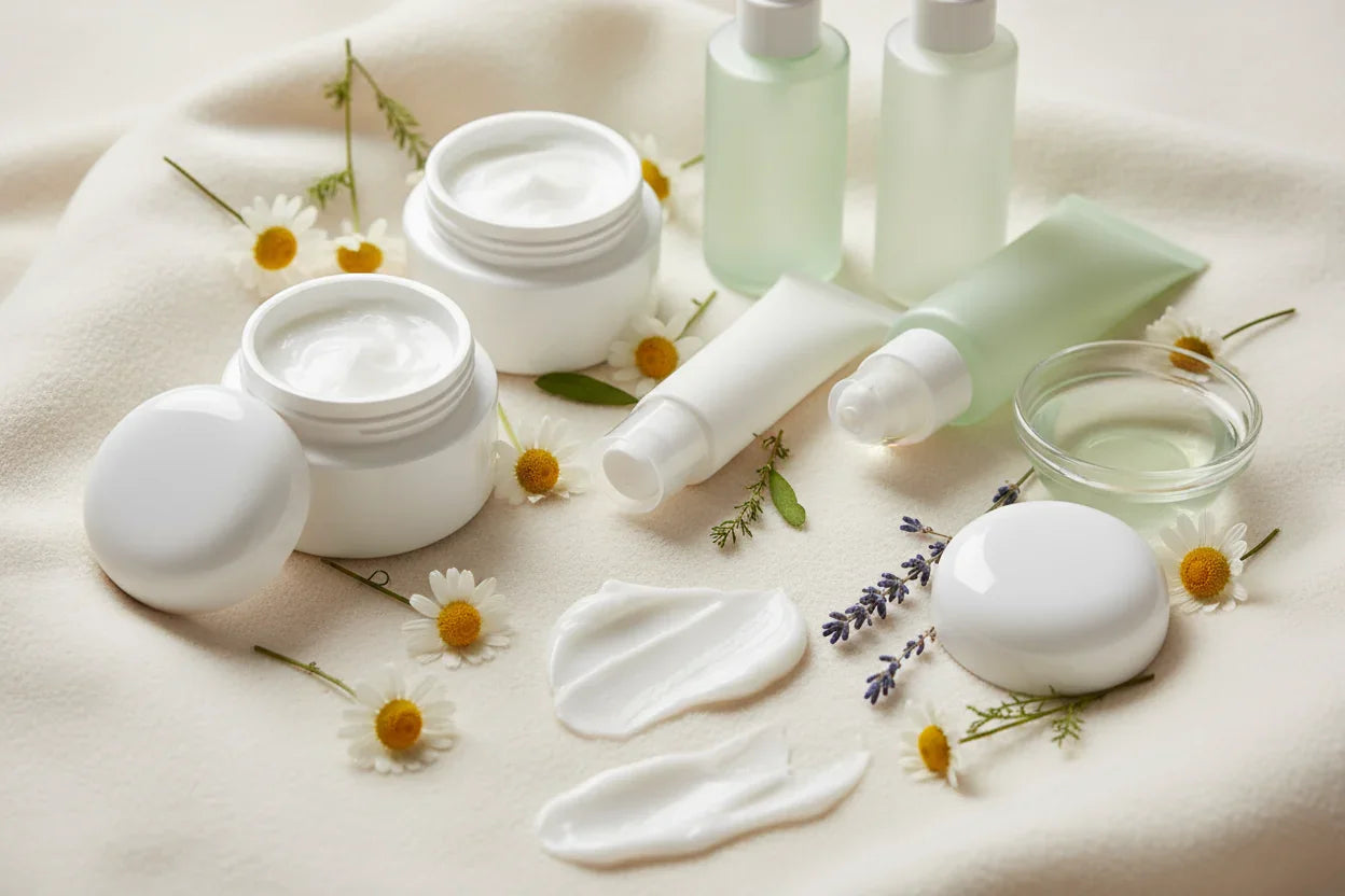 Gentle calming skincare products with soothing botanicals - rosacea and redness management guide