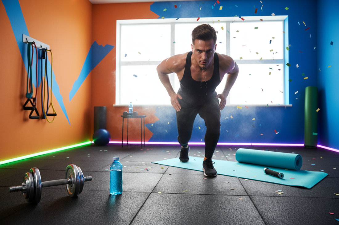 Dynamic fat-burning workout setup with fitness equipment - weight loss exercise guide