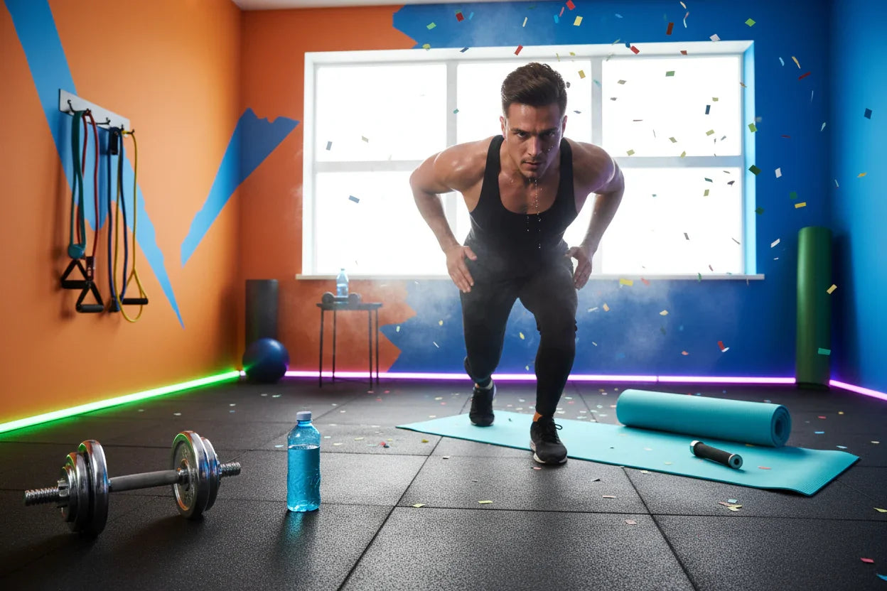 Dynamic fat-burning workout setup with fitness equipment - weight loss exercise guide