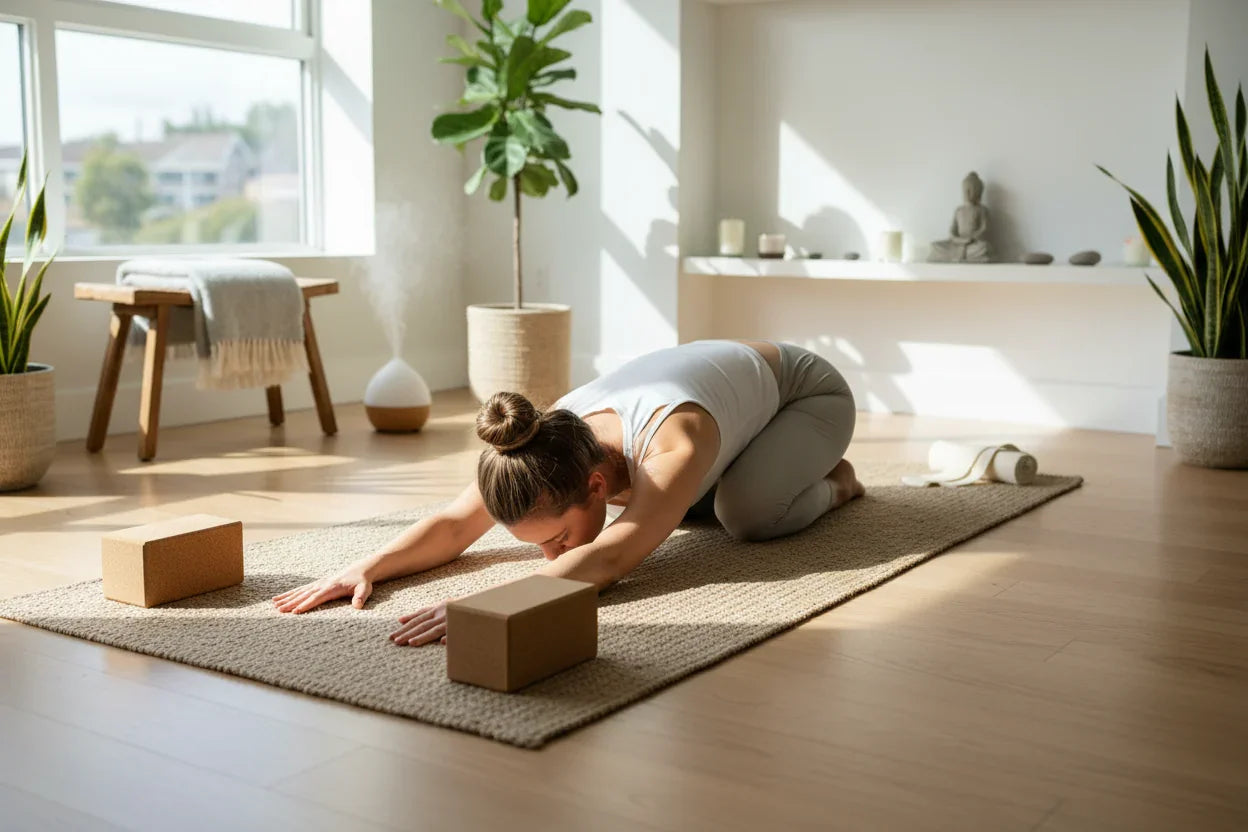 Peaceful yoga practice setup with mat and serene environment - beginner's yoga guide