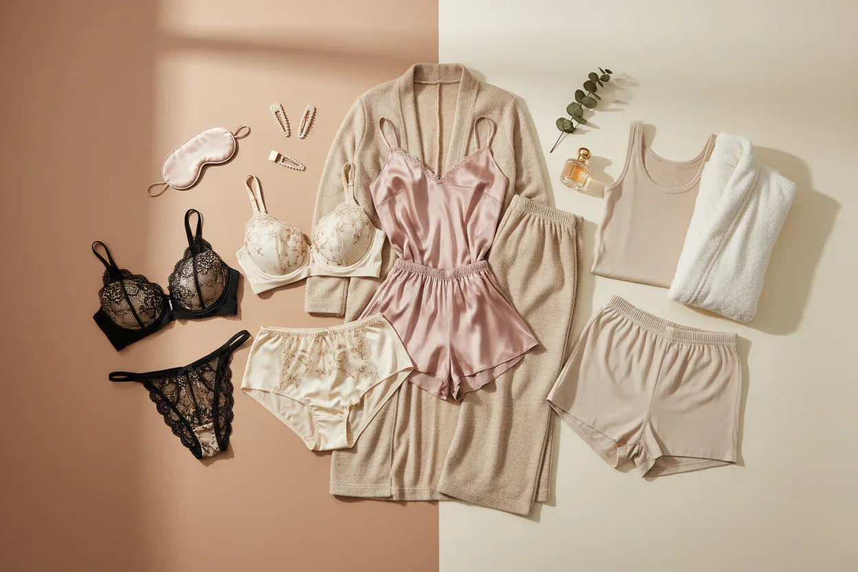 Lingerie collection featuring intimate apparel, sleepwear, and undergarments