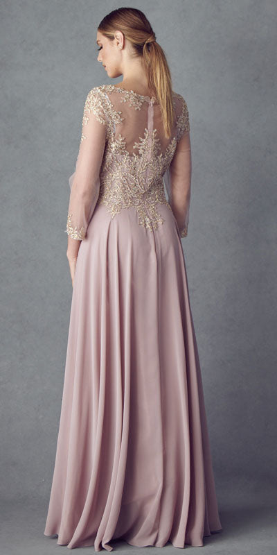 Juliet M12 Quarter Sleeved Embroidered Long A-Line Chiffon Dress by DiscountDressShop