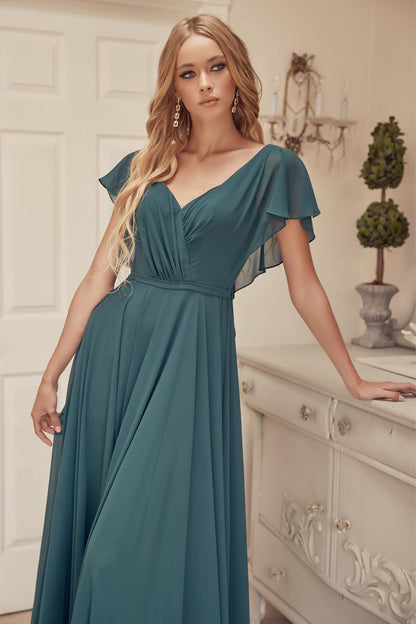 Juliet 261 Flutter Sleeve Formal Dress Cascade Back by DiscountDressShop