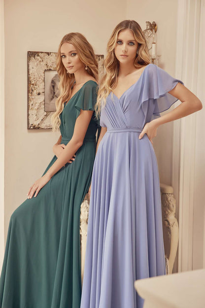 Juliet 261 Flutter Sleeve Formal Dress Cascade Back by DiscountDressShop