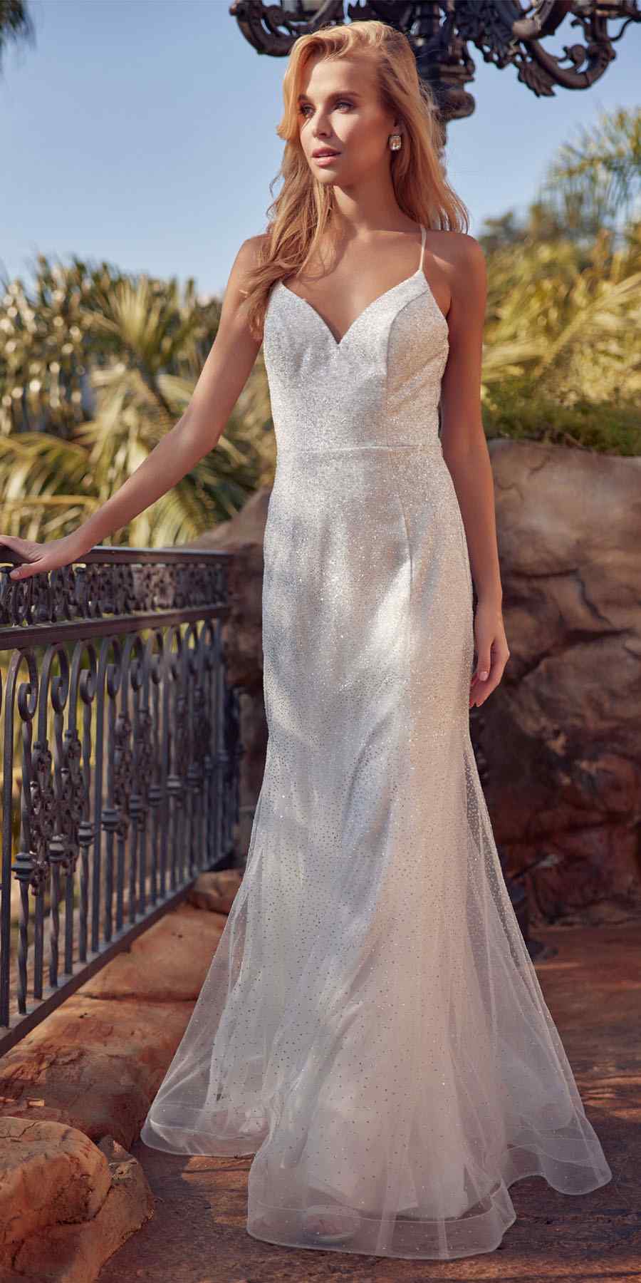 Juliet 271 Glitter Mesh Fitted Evening Gown by DiscountDressShop